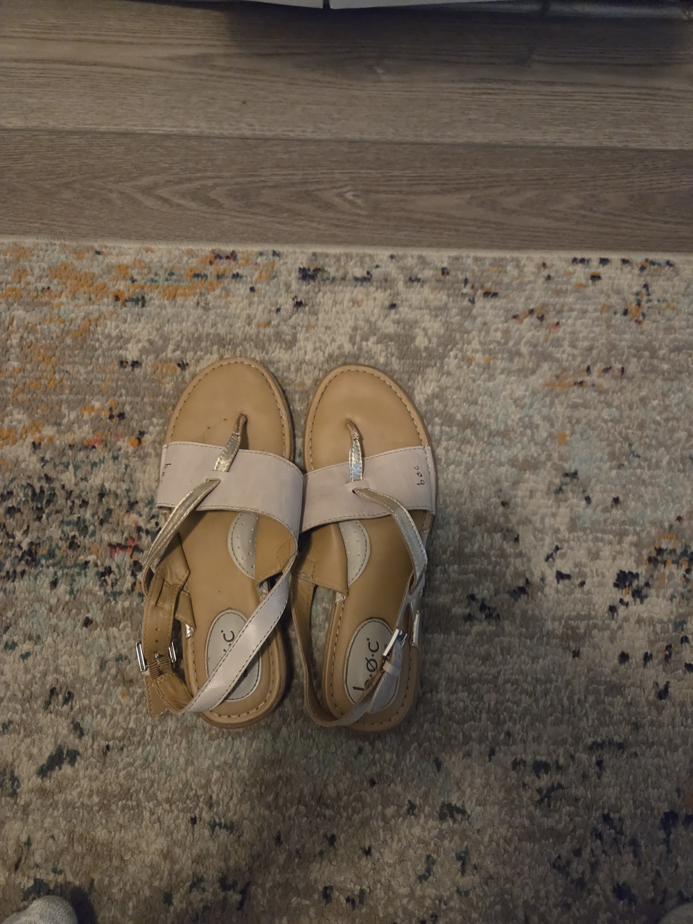b.o.c. Cream and Gold Strappy Slingback Sandals